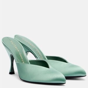 Herbert Levine Sitting Pretty pistachio satin mules with 95mm heel